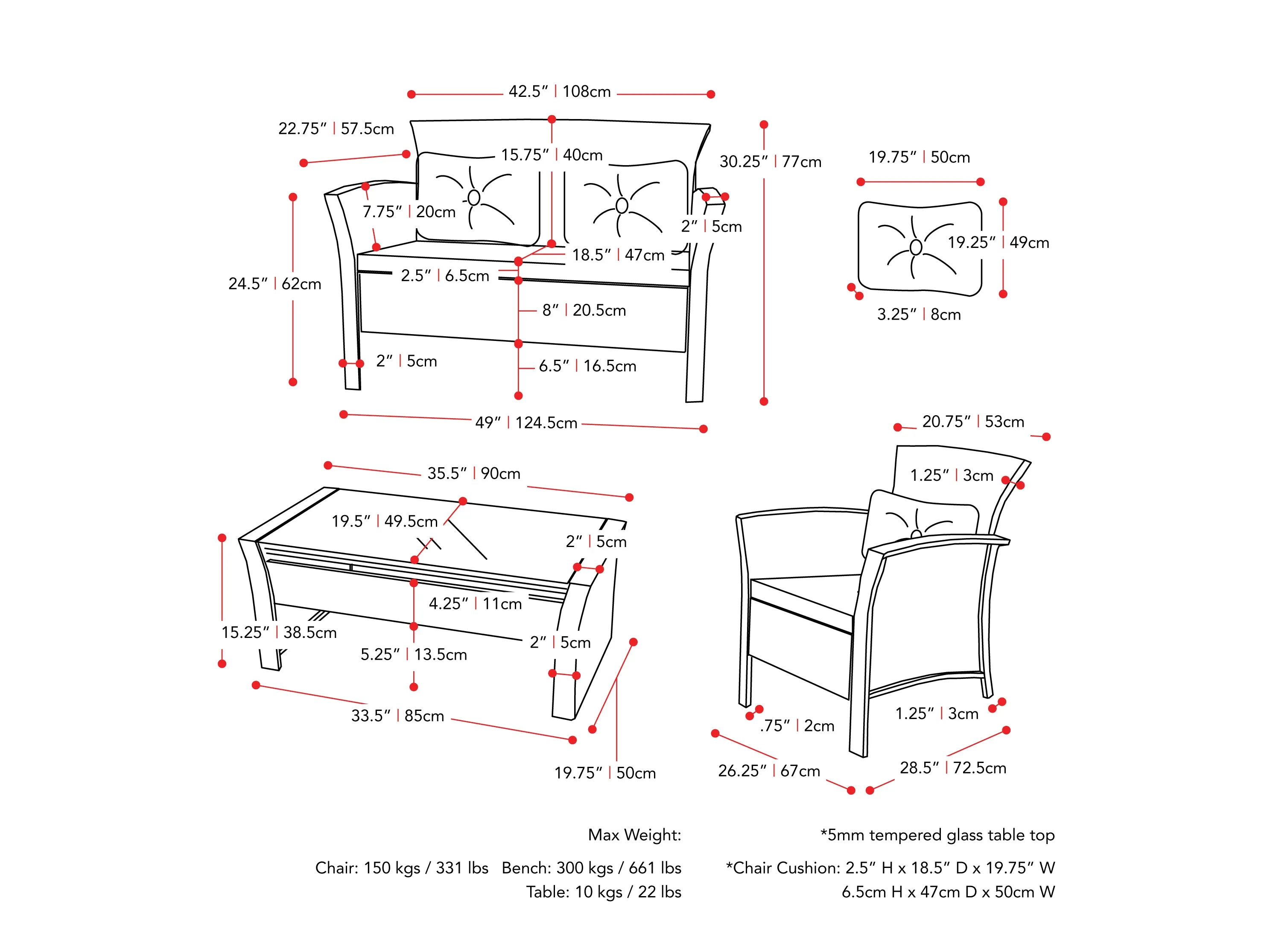 Black and Grey 4pc Wicker Patio Set