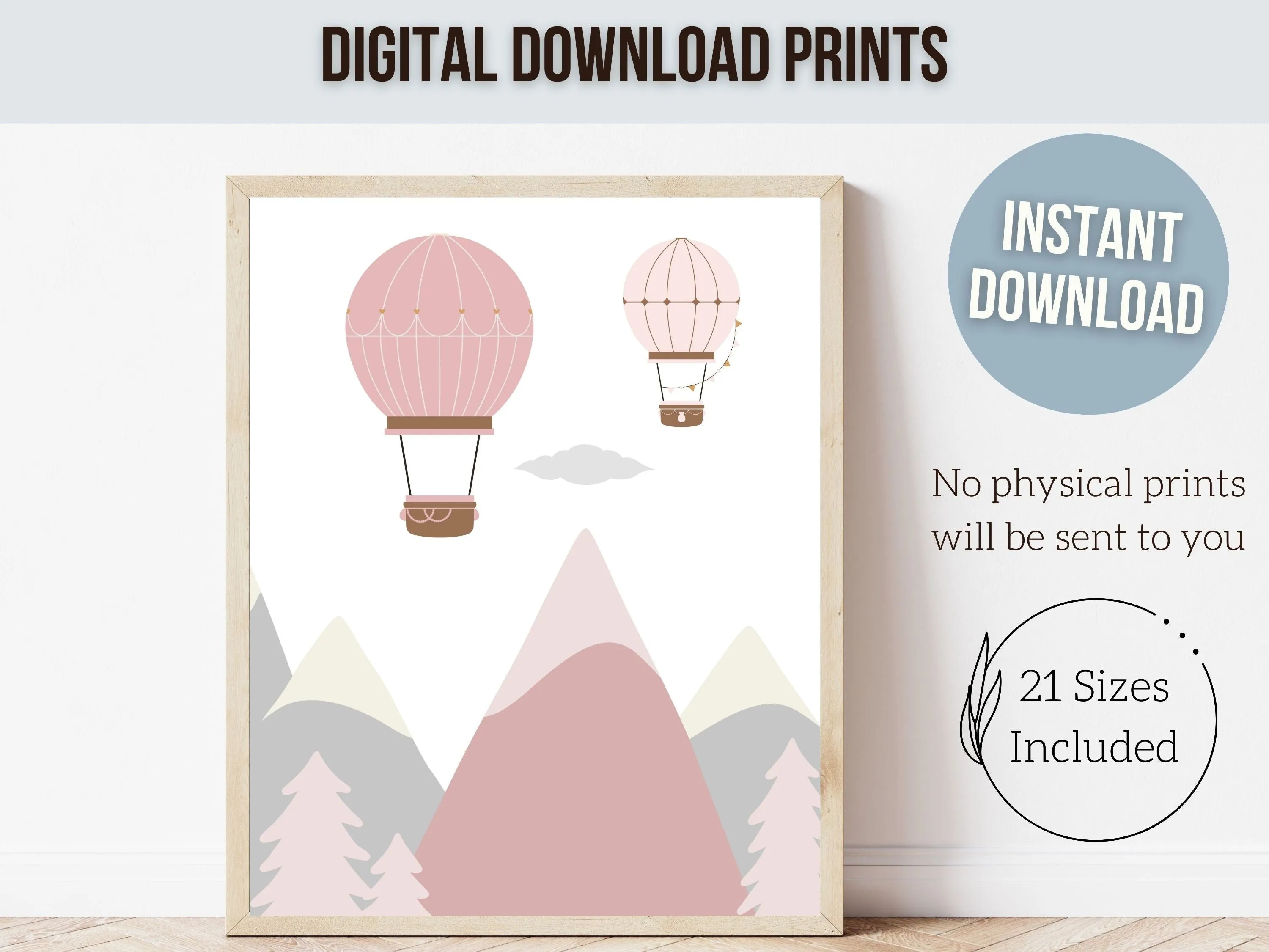 Blush Pink Hot Air Balloon Adventure Prints