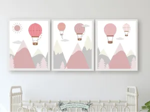 Blush Pink Hot Air Balloon Adventure Prints