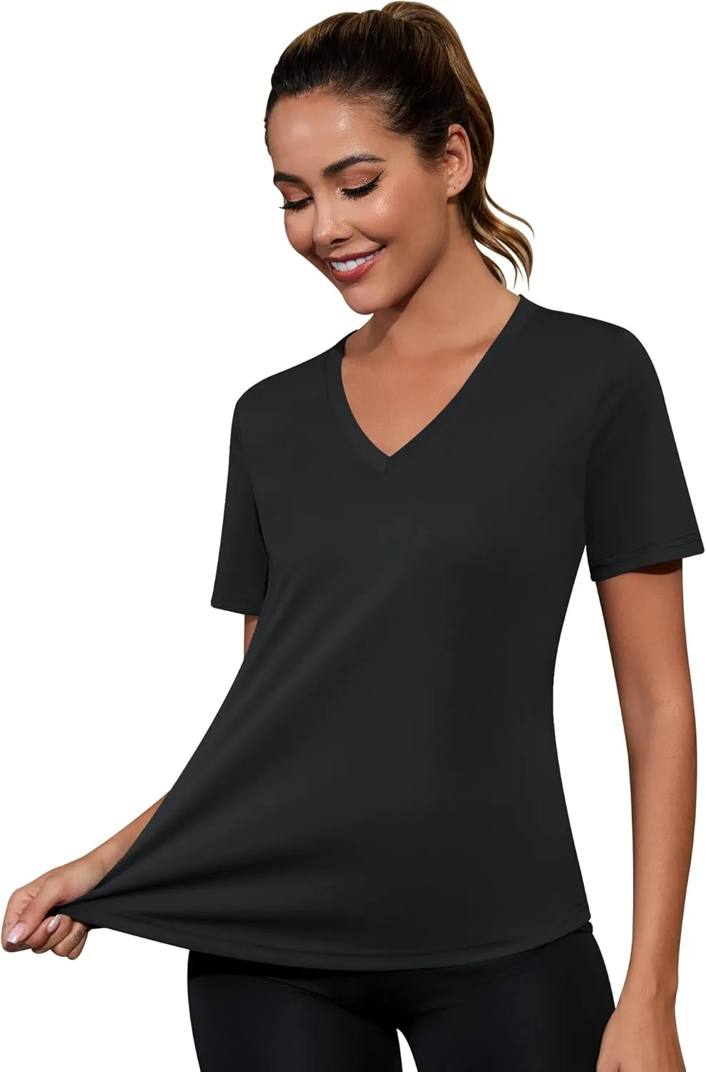 Kistore Workout Tops for Women Breathable V Neck Yoga T Shirts Trending Beach Casual Loose Fit Tee Running