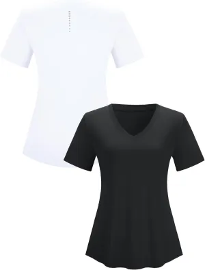 Kistore Workout Tops for Women Breathable V Neck Yoga T Shirts Trending Beach Casual Loose Fit Tee Running