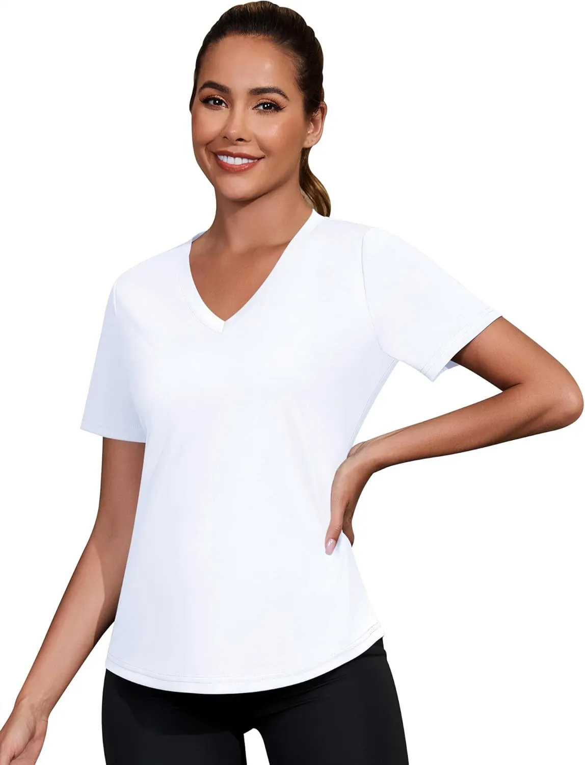 Kistore Workout Tops for Women Breathable V Neck Yoga T Shirts Trending Beach Casual Loose Fit Tee Running