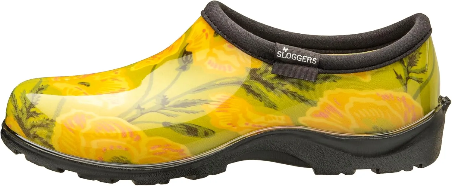Sloggers Original Waterproof Rain and Garden Shoe for Women Outdoor Slip-On Garden Clog - Made in The USA with Premium Comfort Insole and Arch Support - Bold Poppies Lt Green, Size 8
